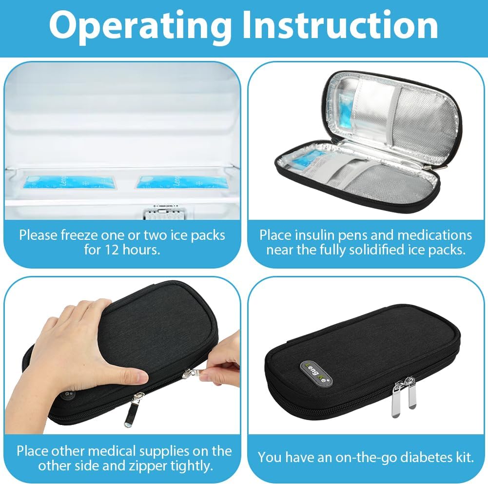 ACWOO Insulin Kuehltasche mit 2 Kuehlakkus, Tasche fuer Insulinpens Schwarz