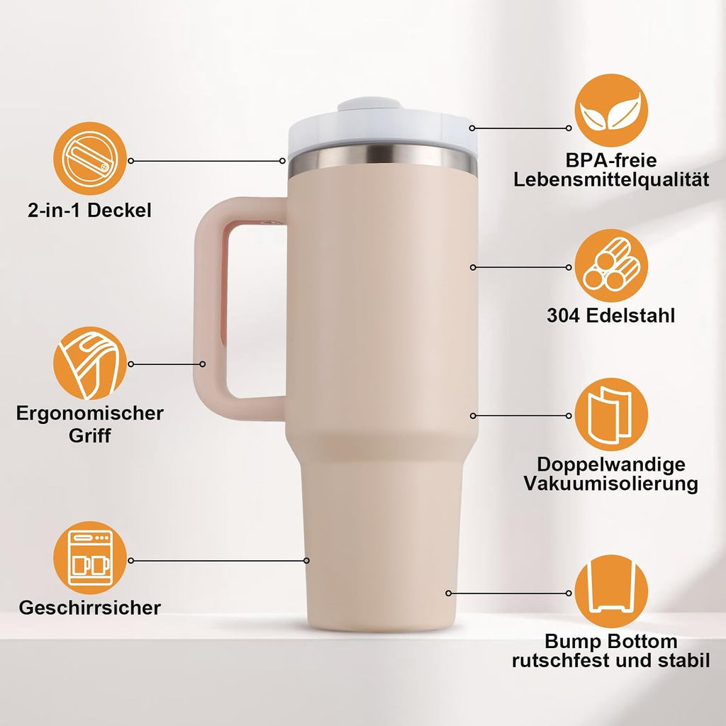 Thermobecher mit Strohhalm und Henkel Sakura Rosa