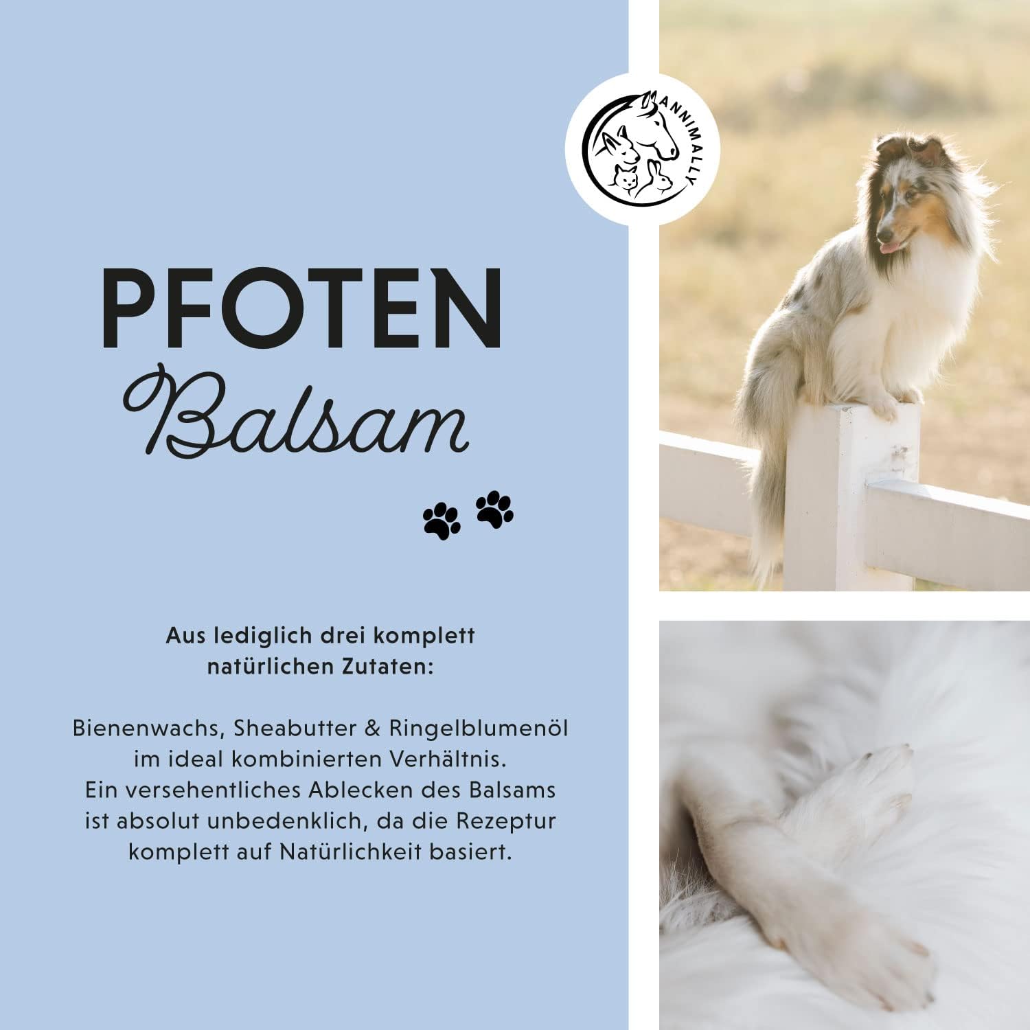 Annimally Pfotenbalsam 50g fuer Hund & Katze mit Bienenwachs, Sheabutter