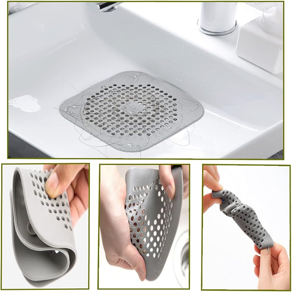 Abflusssieb Silikon 2er Set Grau Weiss - Dusche Badewanne Haarfaenger