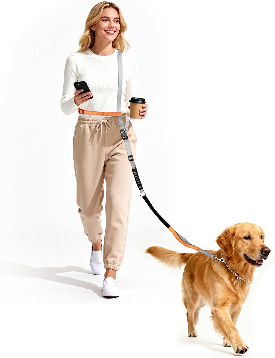 XBEN Joggingleine für Hunde 2,2m-2,35m mit Dualgriff Freihandleine