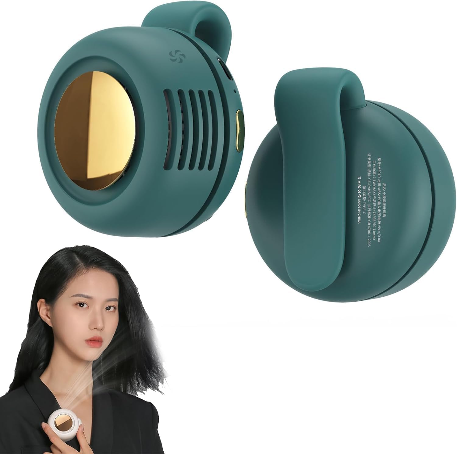 Tragbarer Clip-Ventilator USB wiederaufladbar 3 Stufen mini leise Gruen