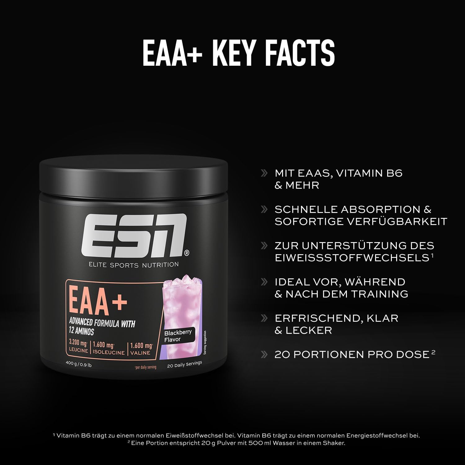 ESN EAA+ Blackberry, verschiedene Sorten, 9 EAAs Vitamin B6, vegan