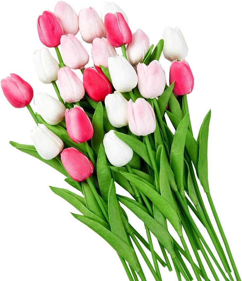 Kuenstliche Tulpen Real Touch 24 Stueck bunt Kunstblumen Strauss