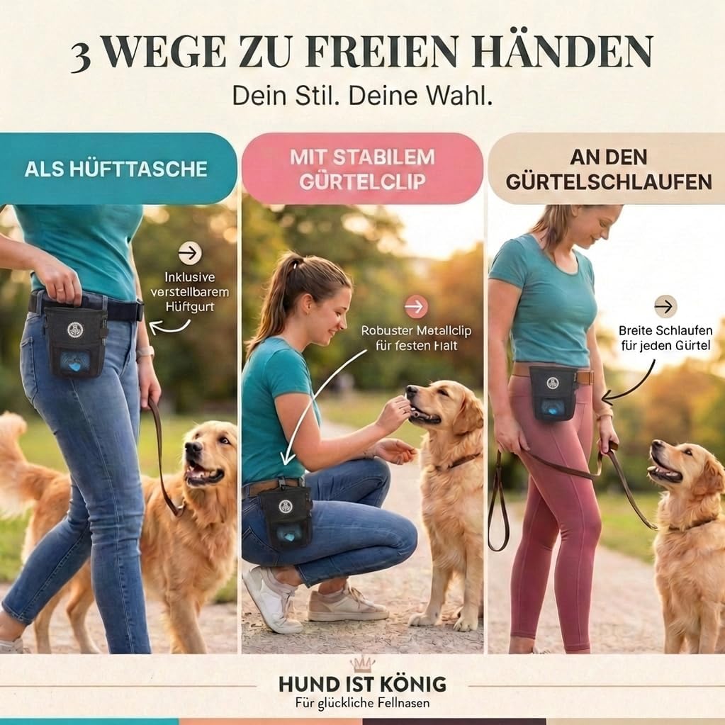 HUND IST KÖNIG Leckerlibeutel Hundetraining Futterbeutel mit Kotbeutelspender