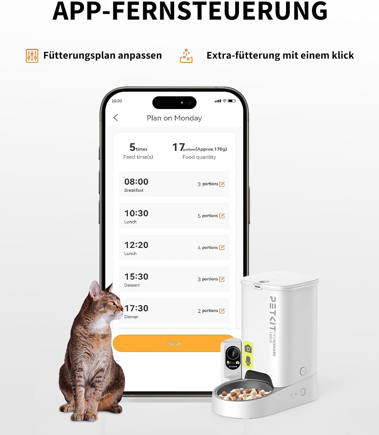 PETKIT Futterautomat fuer Katzen mit Kamera 3L App WLAN und KI Steuerung