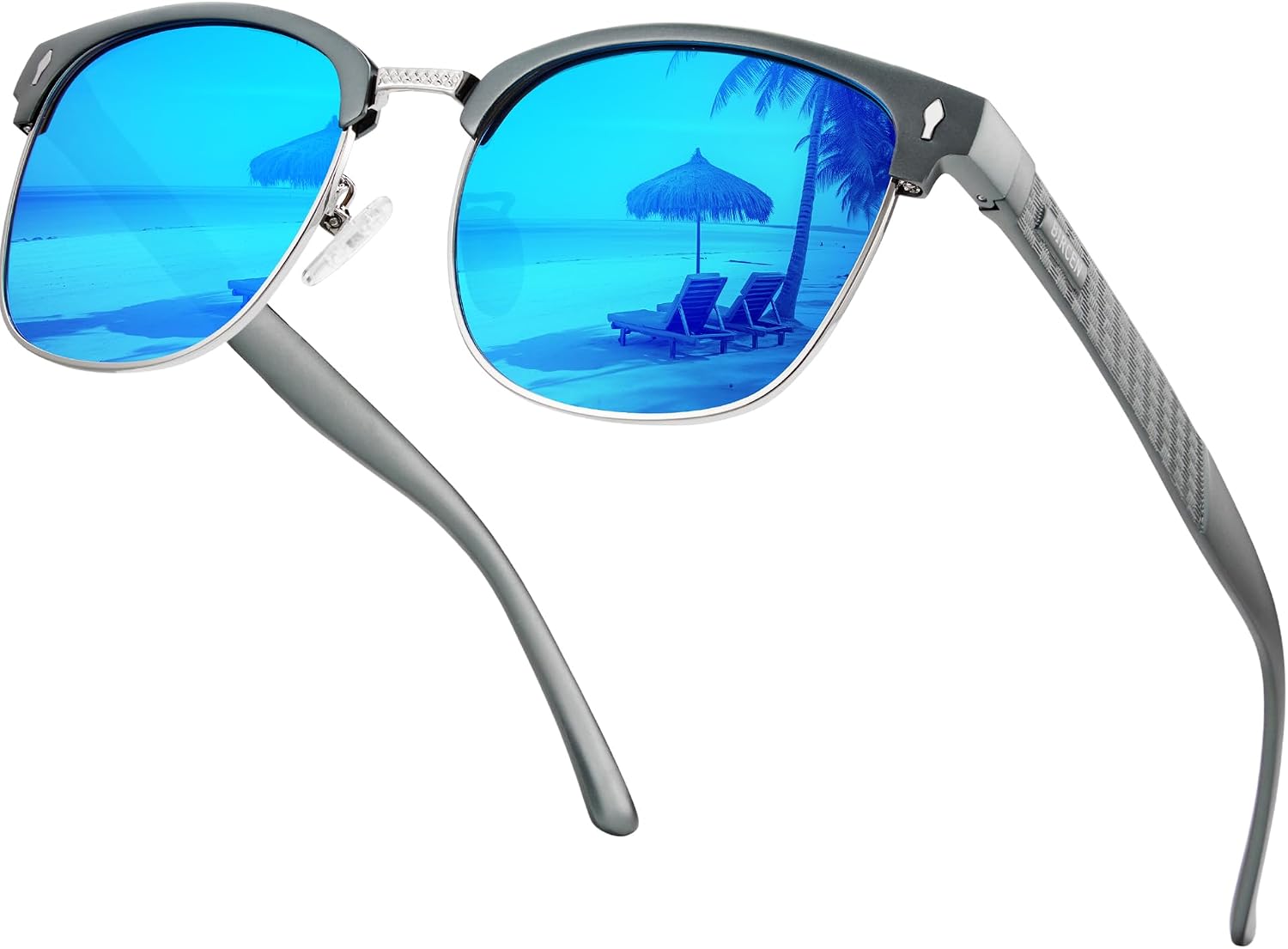 Polarisiert Sonnenbrille Herren UV400 Retro Halbrahmen Fahren Angeln Reisen