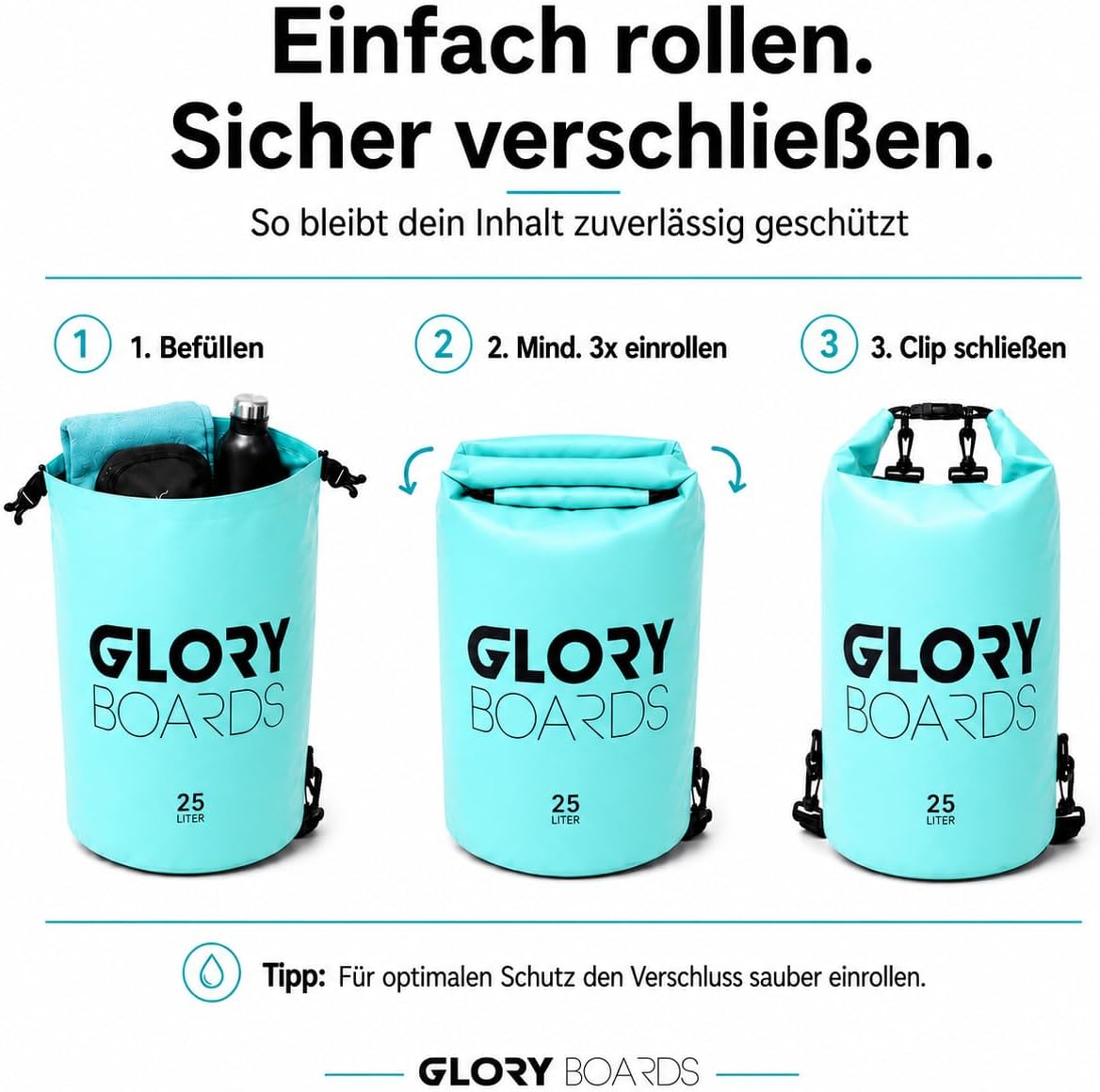 Glory Boards Dry Bag Rucksack wasserdicht Schultergurt Schwimmen Kajak
