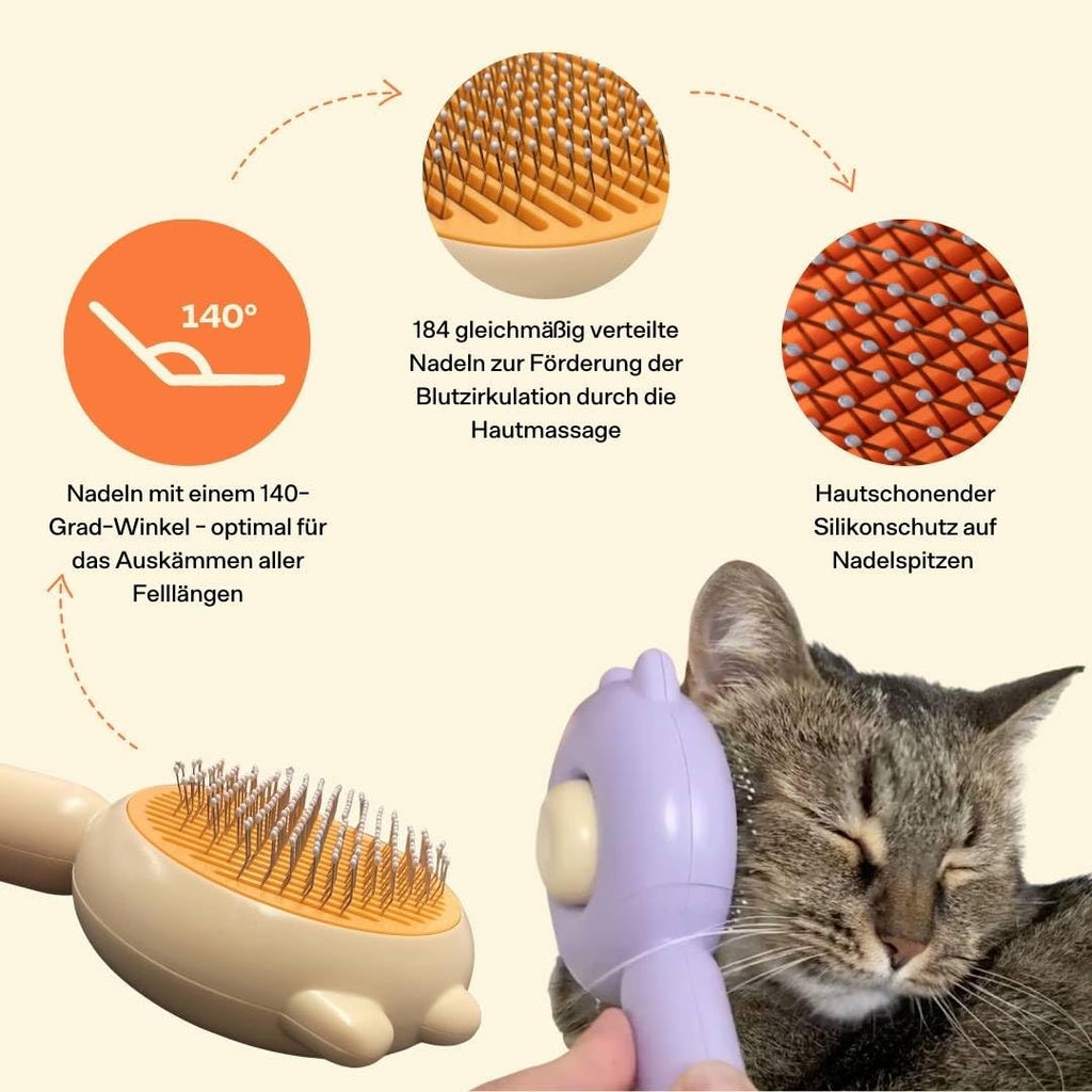 Katzenbürste selbstreinigend für Kurzhaar und Langhaar Unterfellpflege
