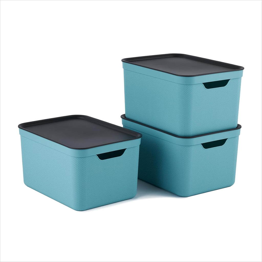 Jive Aufbewahrungsbox 3er Set mit Deckel Kunststoff Gruen Anthrazit