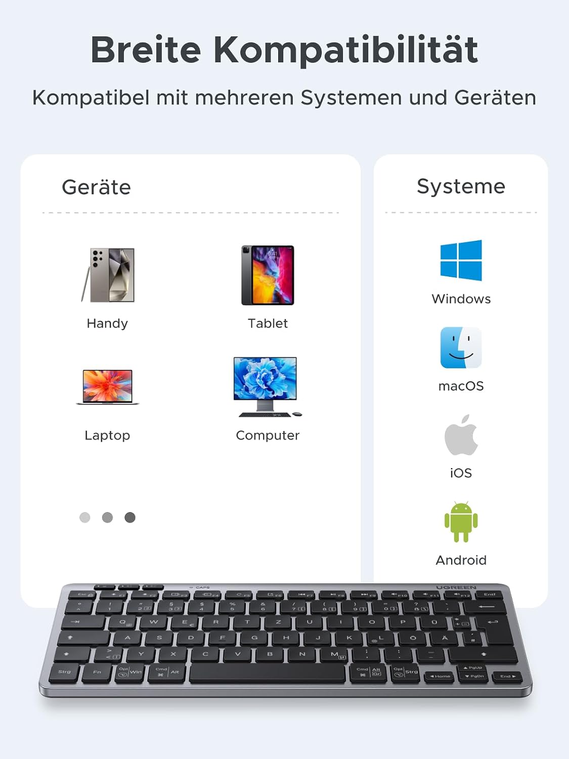 UGREEN kabellose Bluetooth Tastatur QWERTZ BT5.3 2,4 GHz leise Mini