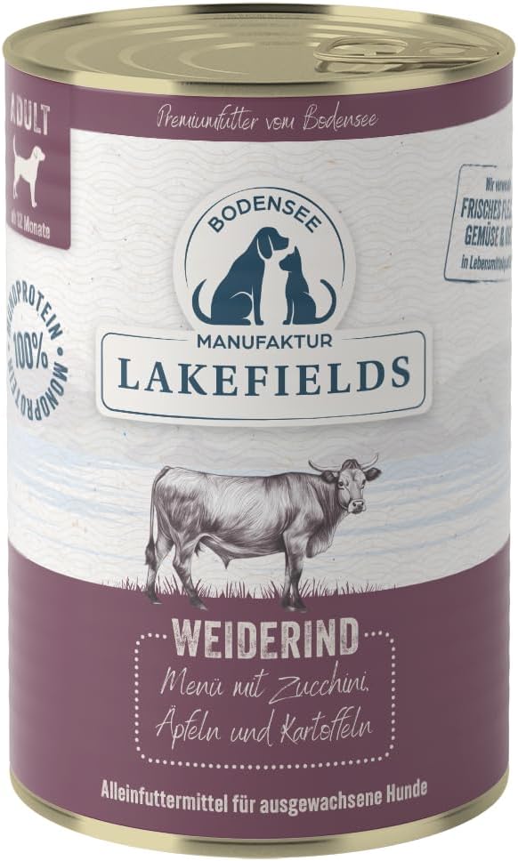 Lakefields Hundefutter Nass Rind 61% 6 x Getreidefrei mit Obst & Gemuese 200
