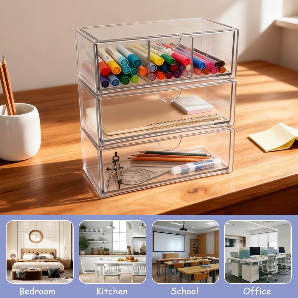 Acryl Schmink Organizer 3er Set stapelbar Kosmetik Aufbewahrung