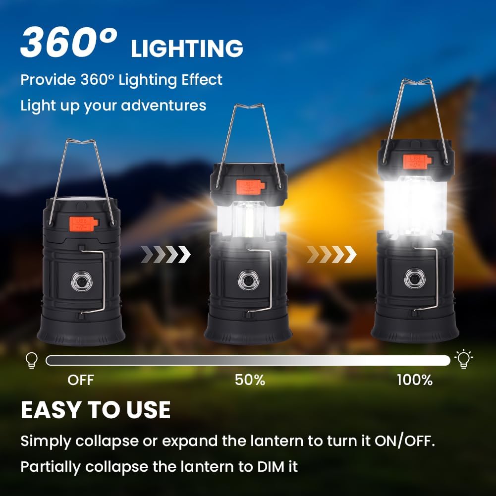 HOTUT Solar Campinglampe 3200 mAh faltbar LED mit Handkurbel USB Wasserdicht