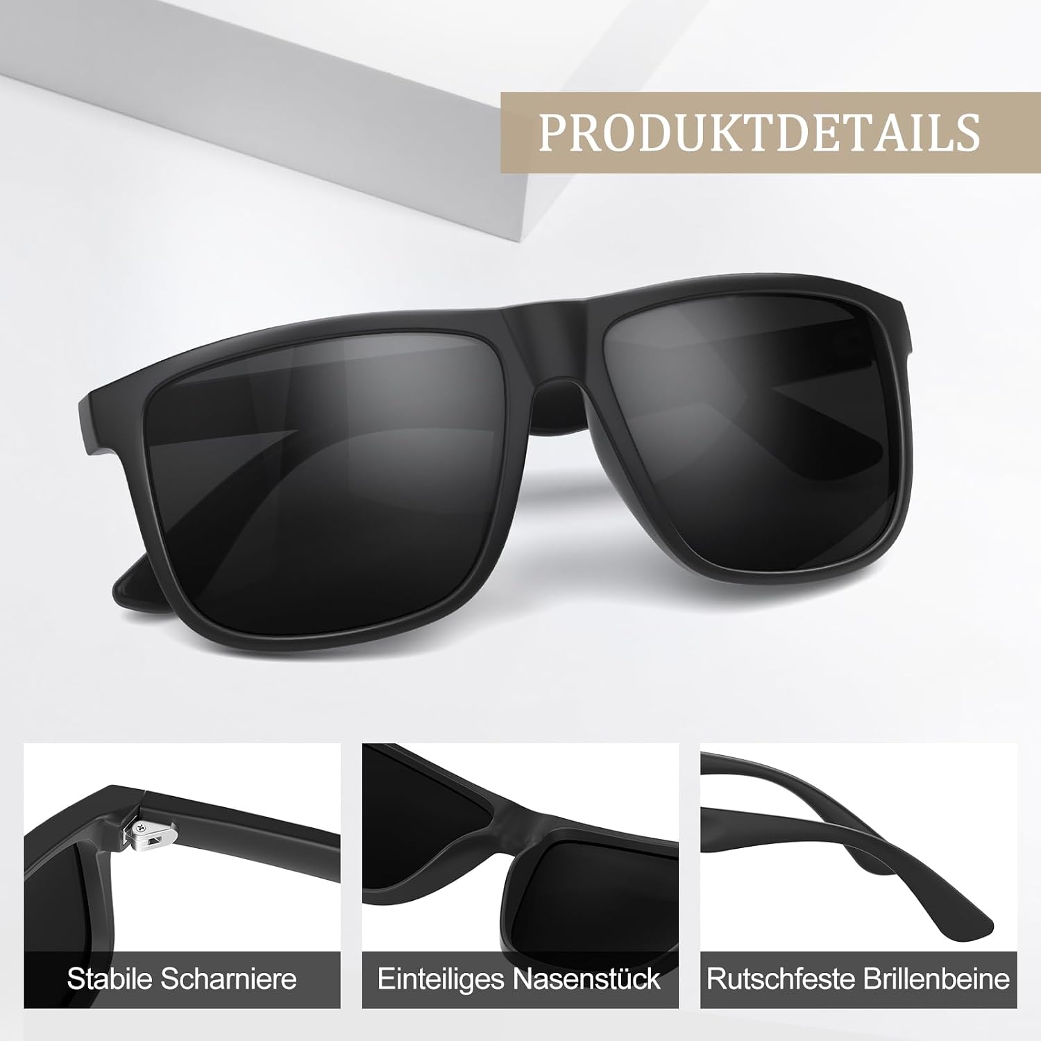 Polarisiert Herren Sonnenbrille UV400 UV-Schutz Retro rechteckig ultraleicht