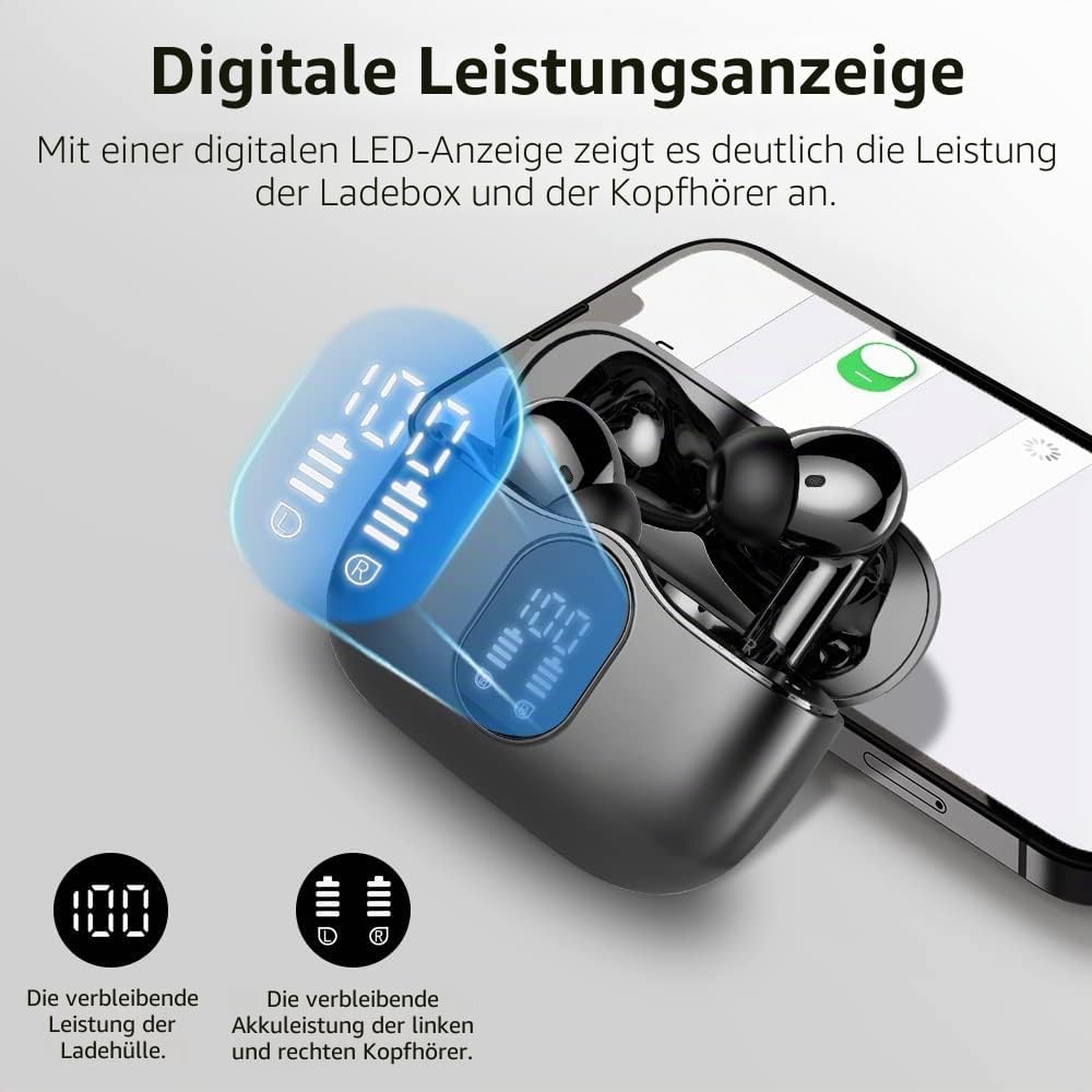 Btootos Bluetooth 5.3 In-Ear Kopfhoerer Sport ENC 40h Akkulaufzeit LED Anzeige Hi