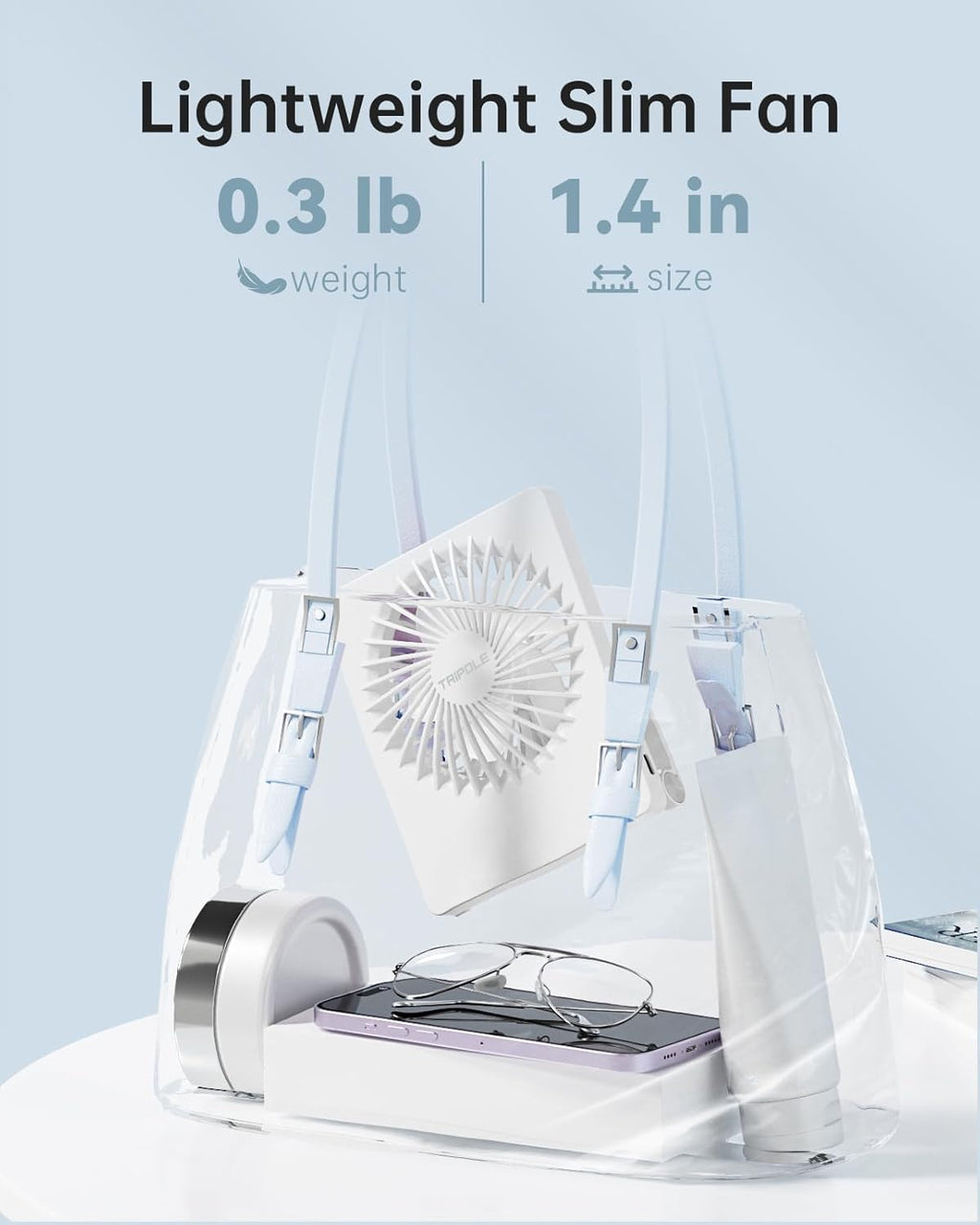 TriPole Tischventilator wiederaufladbar 180° neigbar 3 Stufen USB klein