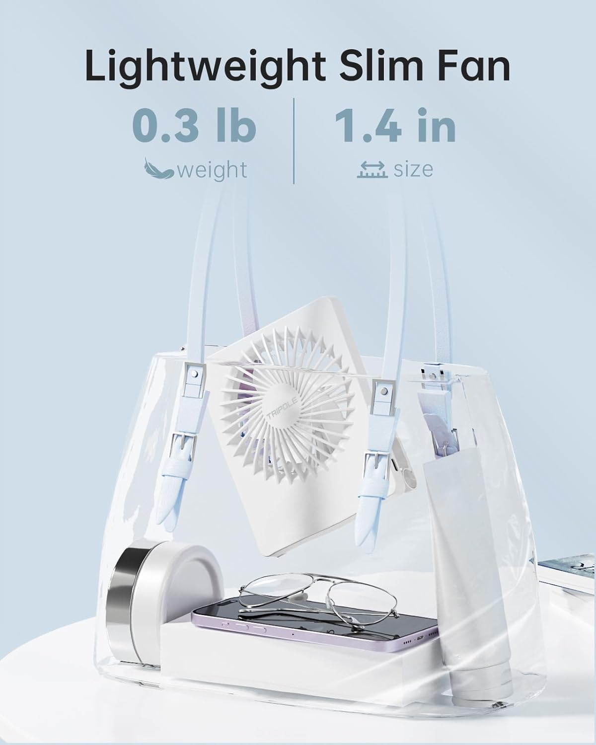 TriPole Tischventilator wiederaufladbar 180° neigbar 3 Stufen USB klein