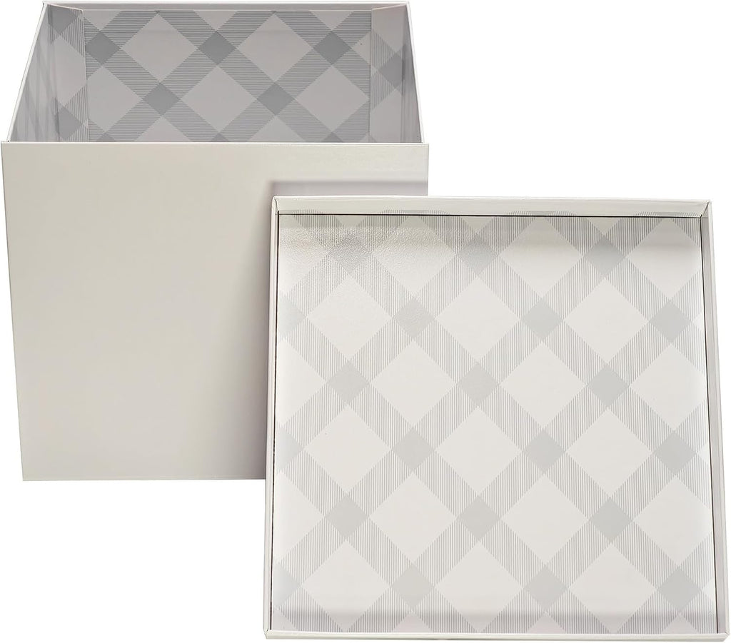 Tekhoho Geschenkbox Weiss 22x22x20,5 cm mit kariertem Innenfutter
