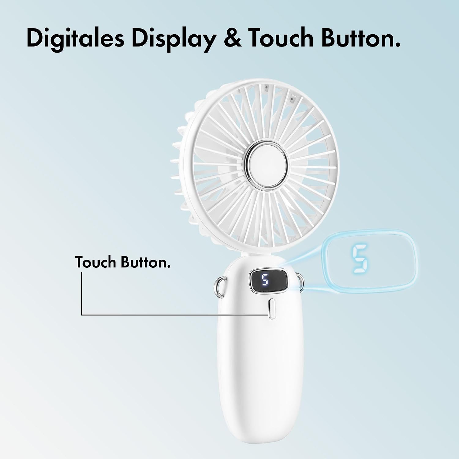 VonHaus Mini USB Ventilator 5 Stufen 90° faltbar mit 60 cm Band Weiss