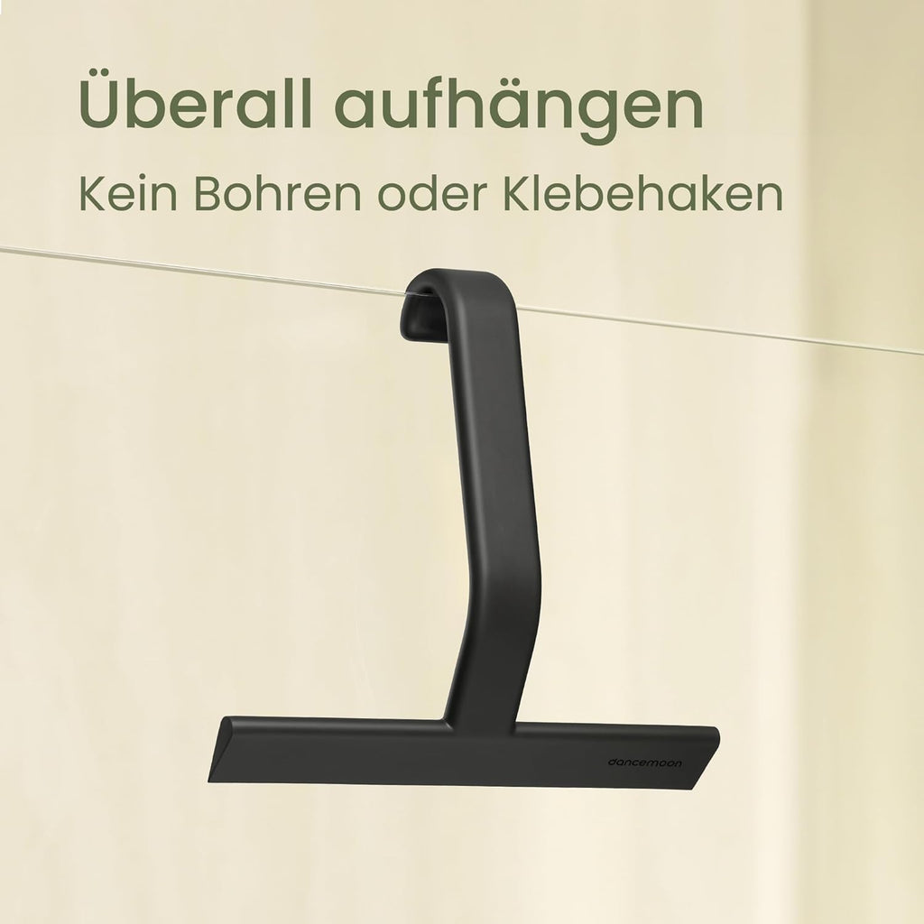 Duschabzieher Silikon 25 cm Schwarz mit Haken fuer Dusche und Fenster