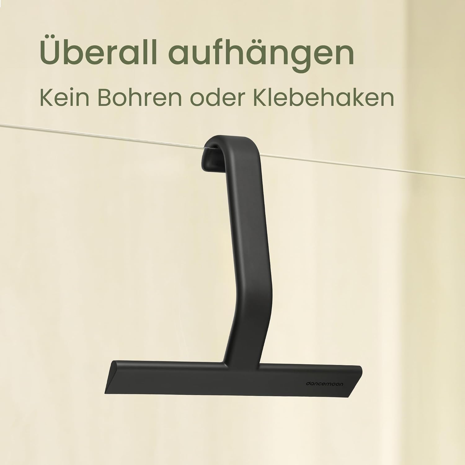 Duschabzieher Silikon 25 cm Schwarz mit Haken fuer Dusche und Fenster