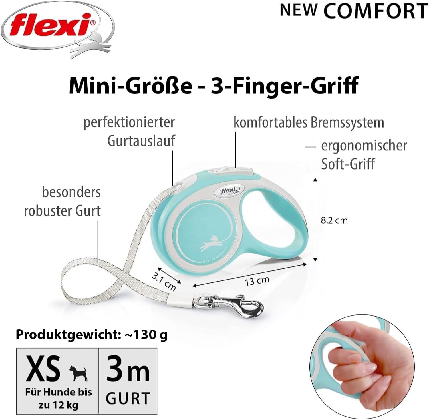 flexi Comfort L Gurt-Plus 8 m Rollleine Schwarz fuer Hunde bis
