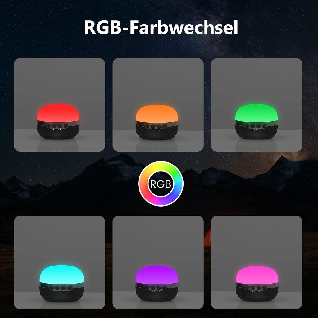 LED Campinglampe 8400 mAh Akku USB-C wiederaufladbar RGB Farbwechsel dimmbar