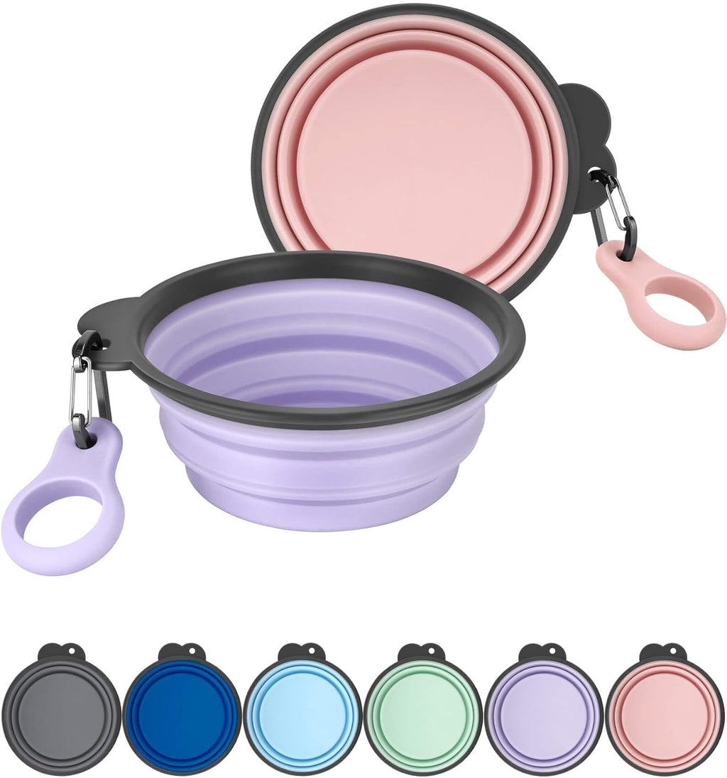 Heouvo faltbarer Hundenapf 2er Set mit Flaschentraeger und Karabiner
