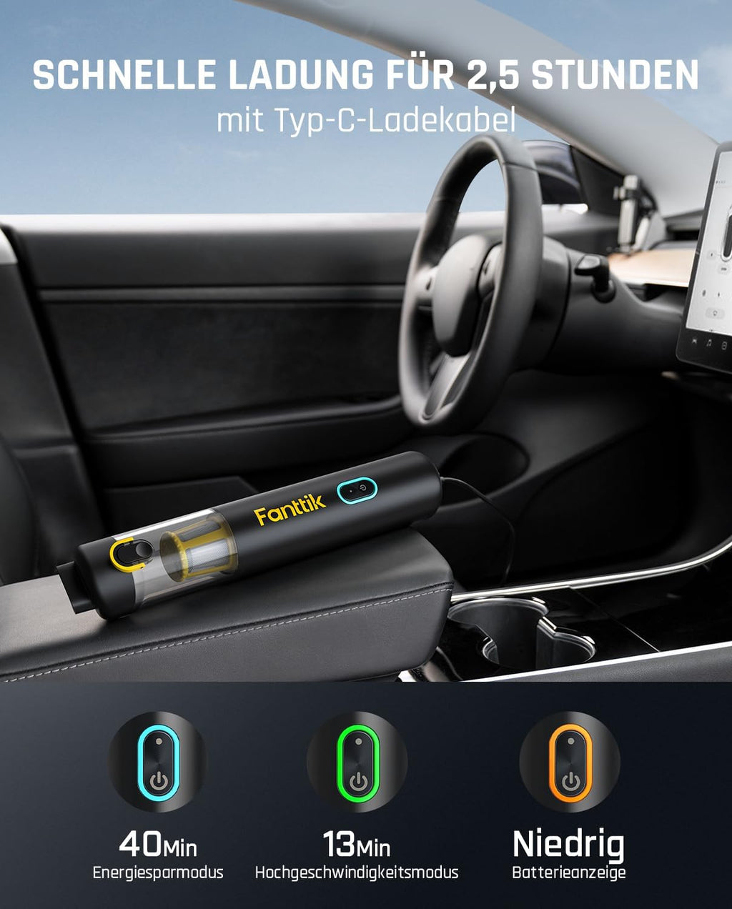 Fanttik Slim V8 APEX Akku-Autostaubsauger 4-in-1 19000 Pa 2 Modi Schwarz