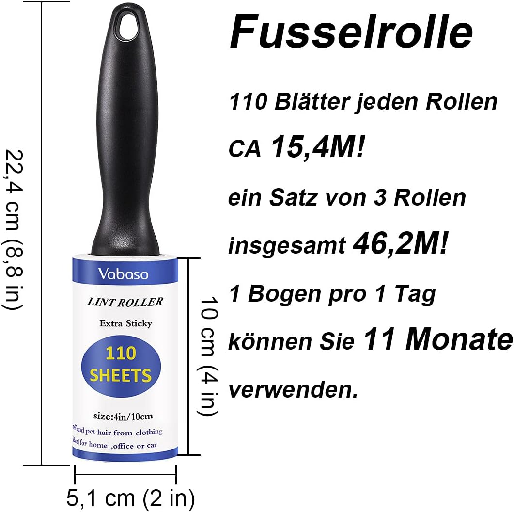 Vabaso Fusselroller extra klebrig 3 Rollen 110 Blatt je Rolle 46,2 m