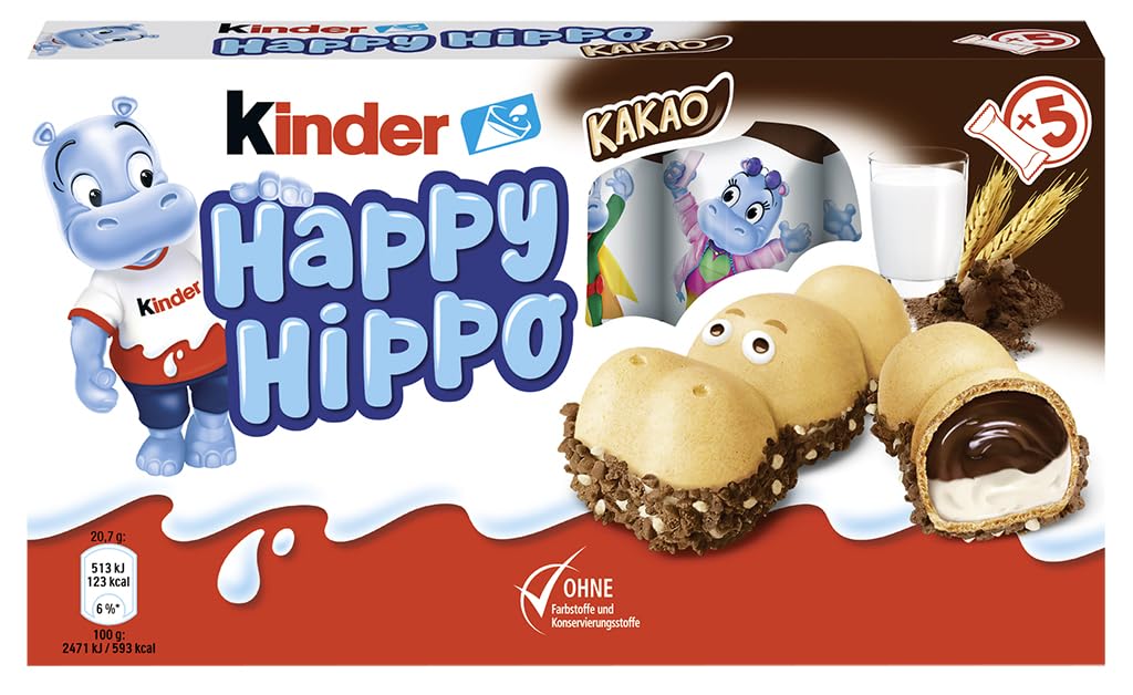 Kinder Happy Hippo Kakao 5er Pack knusprige Waffel mit Milch Kakaocreme