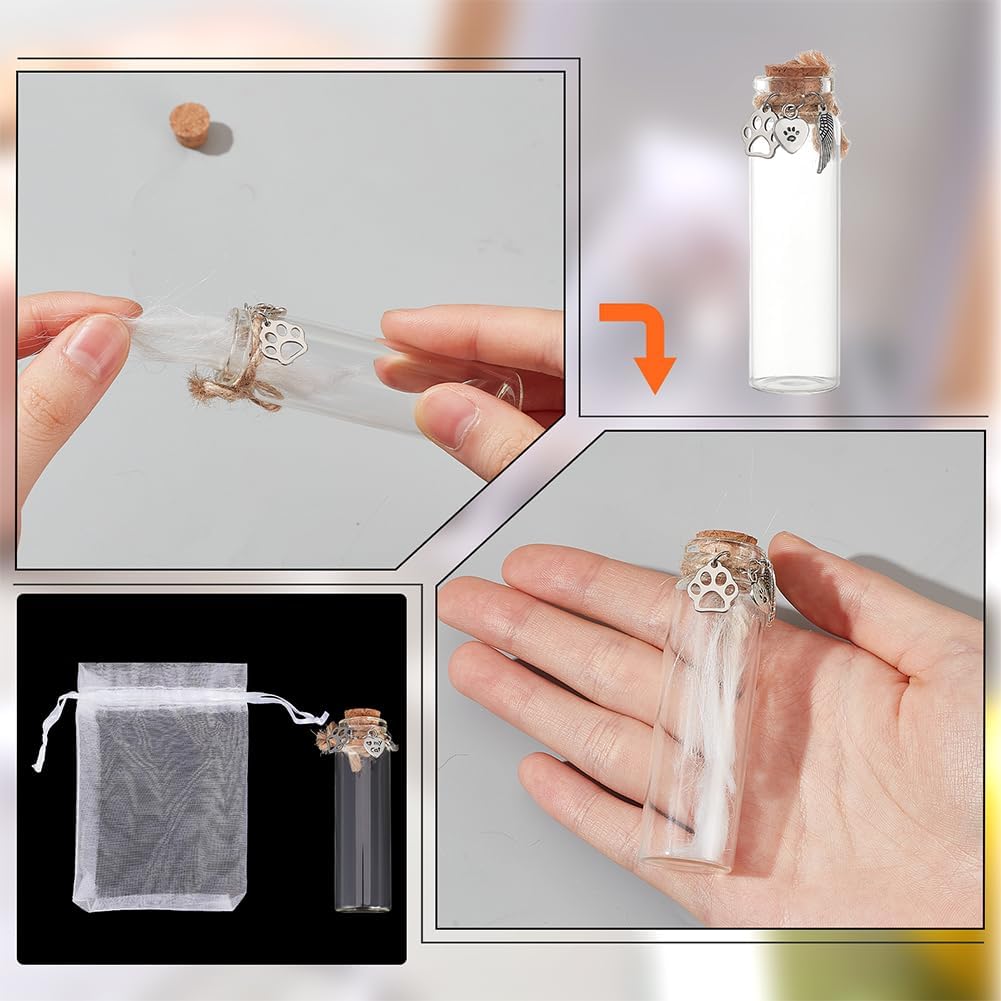 2x Mini Glasherz Erinnerungsflasche Haustier Urne für Tierhaare