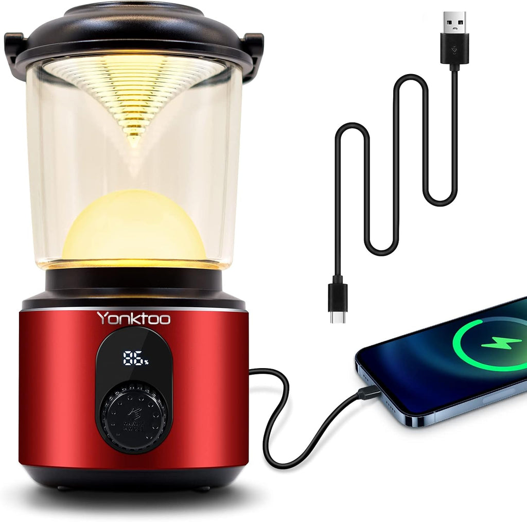 Yonktoo Campinglampe USB‑C 10400 mAh LED mit rotem Licht, LCD, IPX5