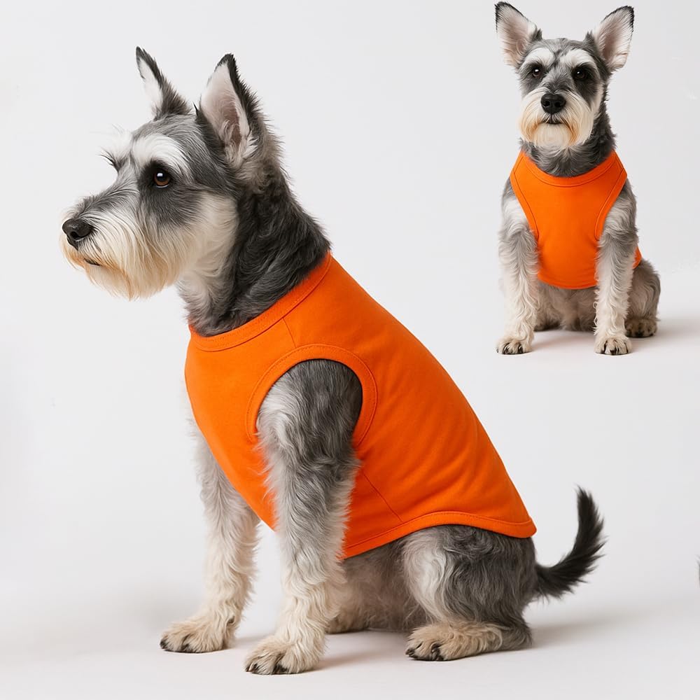 3er Hunde-Shirt Set Baumwolle aermellos Sommer T-Shirt Orange Gelb Hellblau L