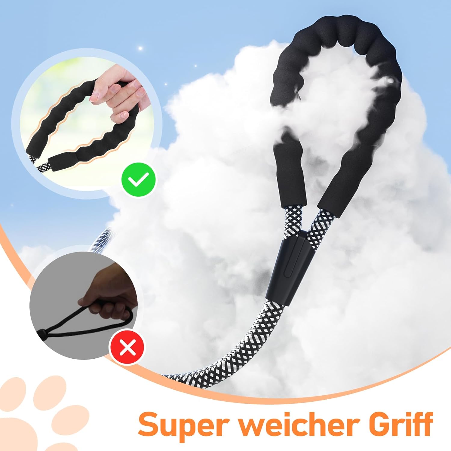 X XBEN Trainingsleine 1,5m-30m mit gepolstertem Griff und Karabiner