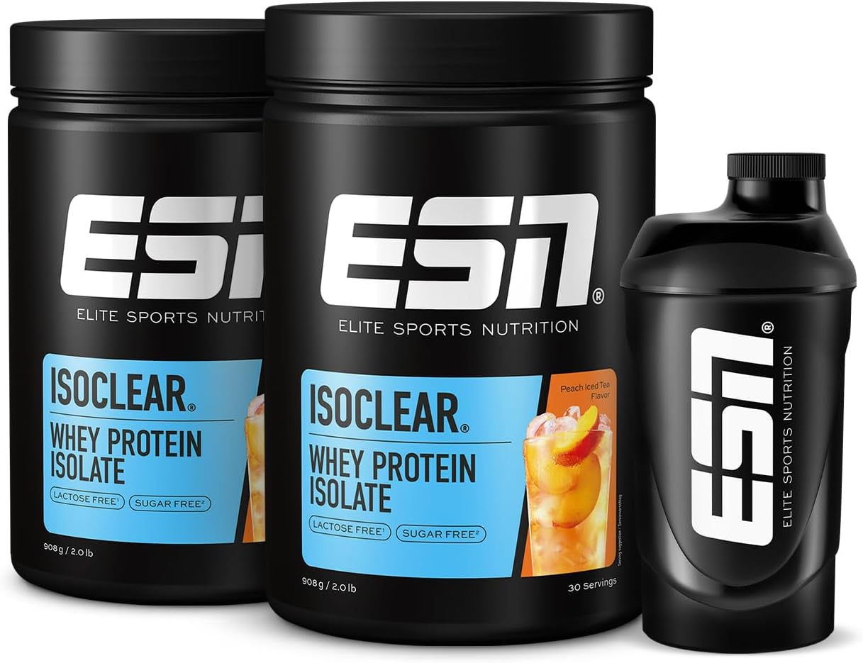 ESN Isoclear Whey Isolate Protein Pulver Pfirsich Eistee 2 x 908 g + Shaker