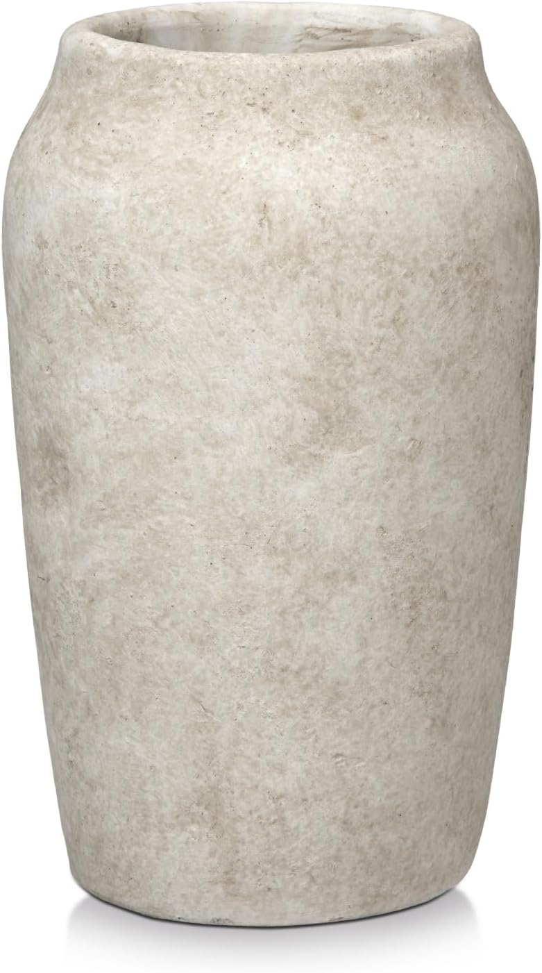 Zementvase Vintage cremeweiss rustikal 23 cm