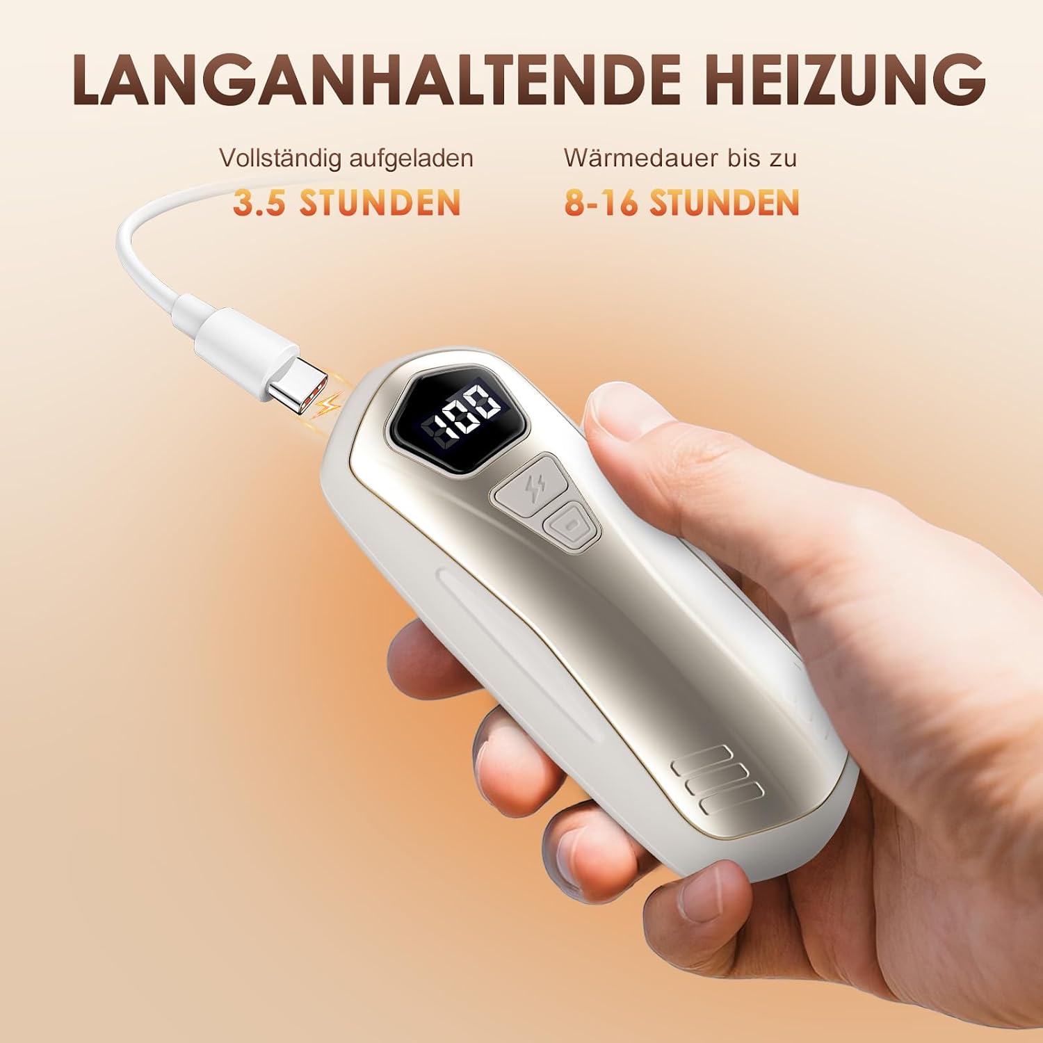 Elektrische Handwaermer 2er Set 6000 mAh USB Wiederaufladbar 5 Heizstufen