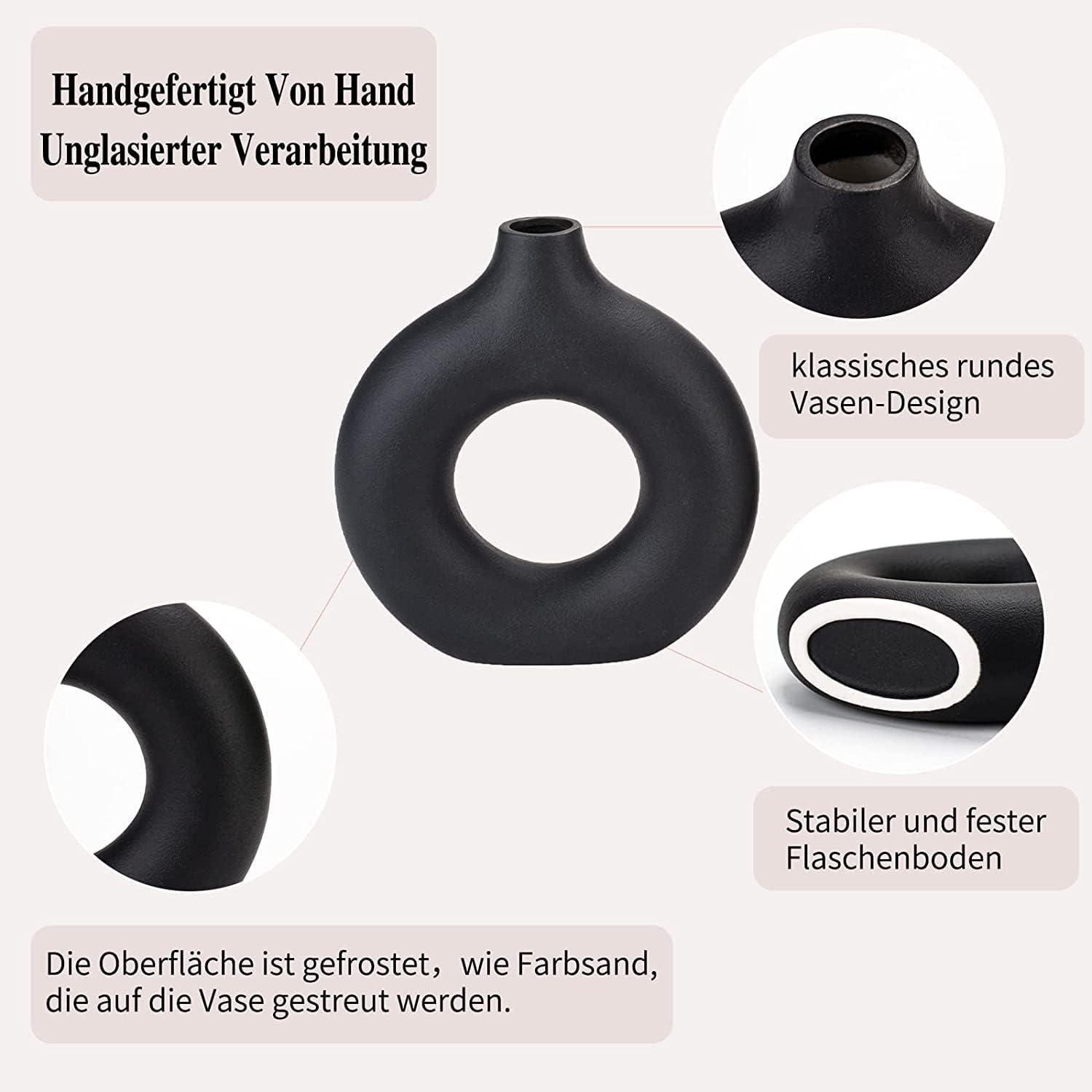 Donut Vasen 2er Set Weiss Matt Boho Nordic Deko Keramikvase
