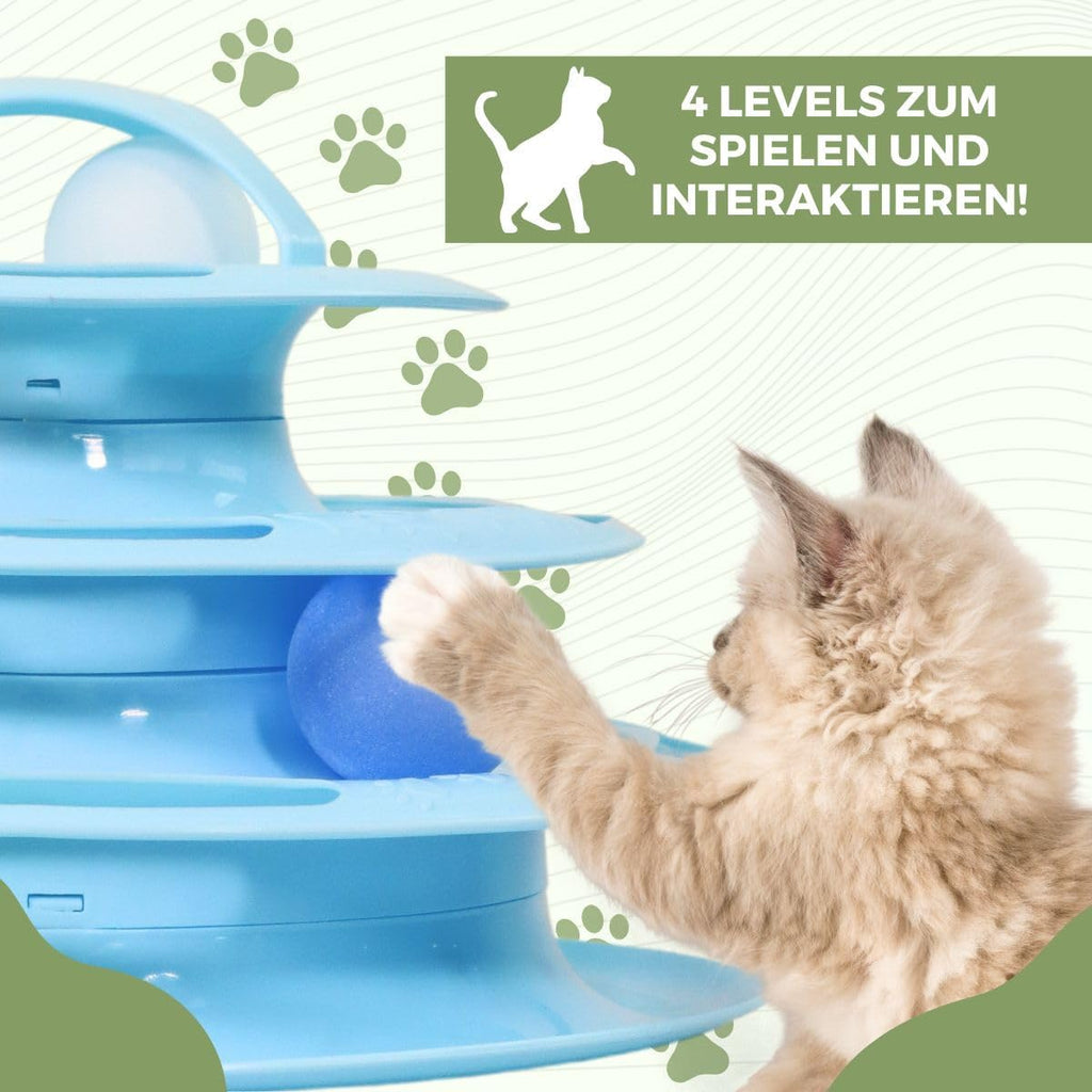 Katzenturm 4 Ebenen mit Bällen und Spielzeug interaktiver Kratzbaum