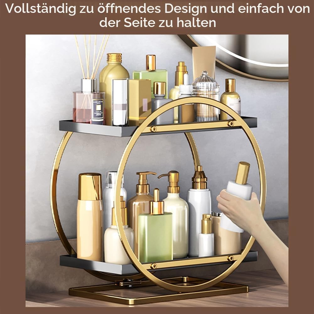 Make-up Organizer 2-stoeckig Metall schwarz rund Kosmetikaufbewahrung