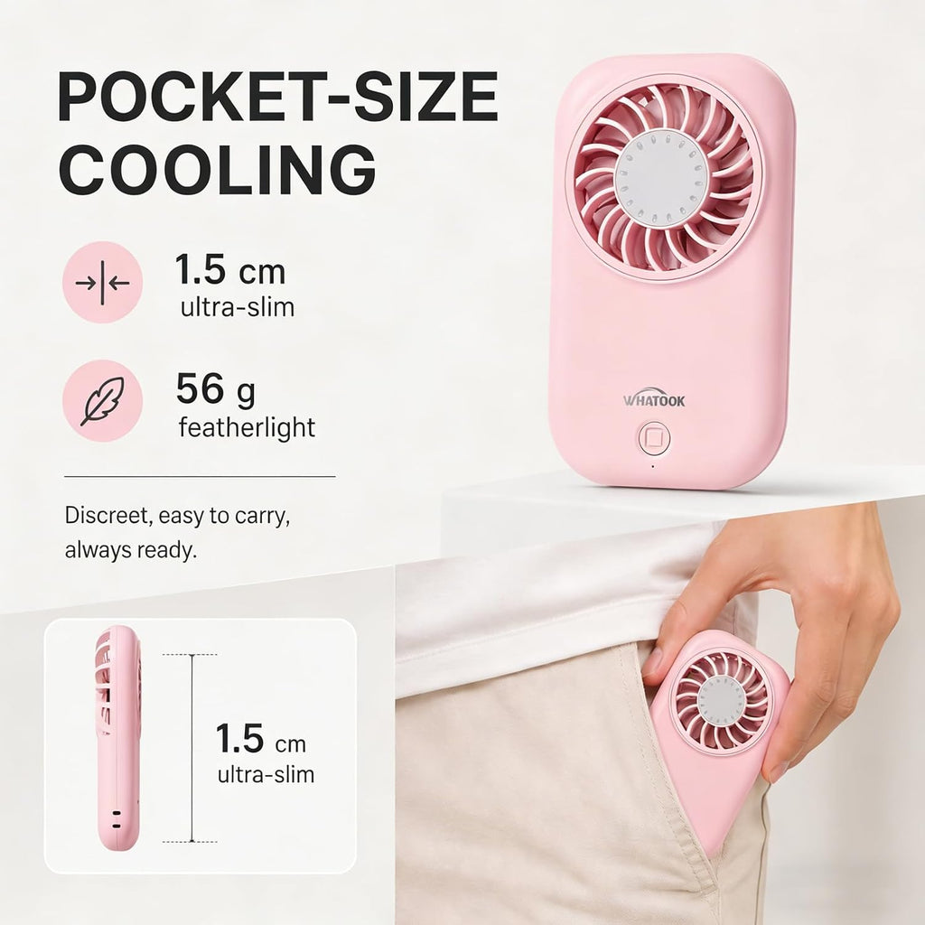 WHATOOK Mini Handventilator USB-C, 5 Geschwindigkeiten, 11000 U/min, Pink