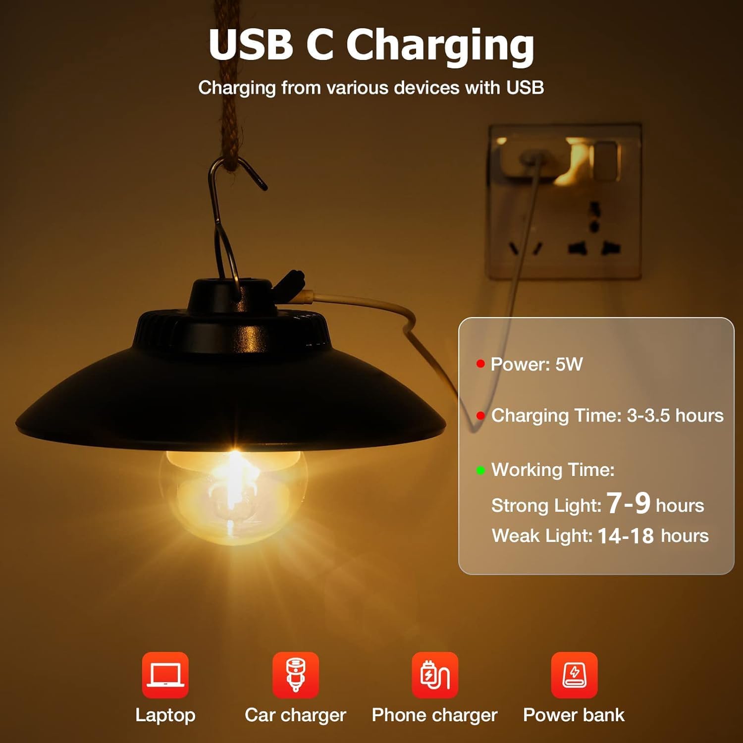Yizhet Retro LED Campinglampe 200 Lumen, 2600 mAh, IPX4, Warmweiss