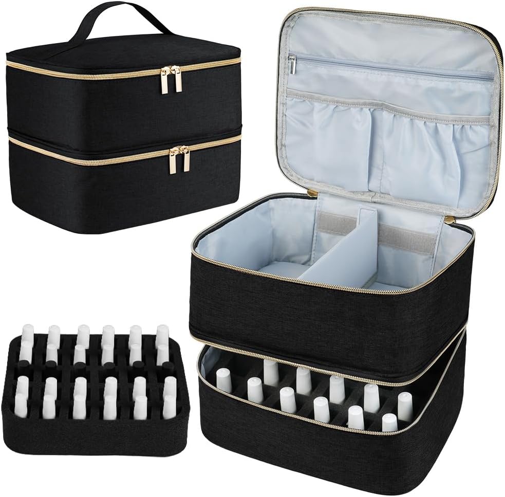 Kosmetiktasche doppellagig fuer Nagellack 30 Flaschen Reise Organizer schwarz