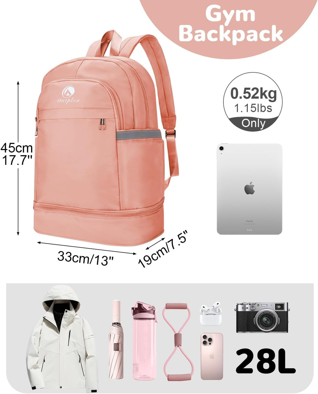 Reiserucksack wasserdicht mit Nassfach und Schuhfach, Unisex