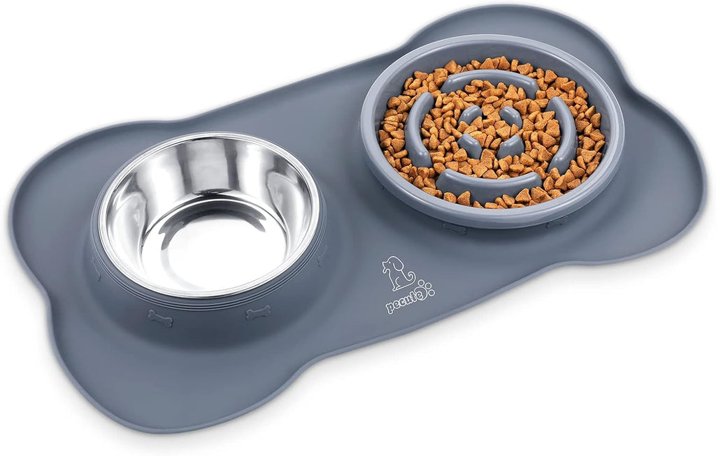 Pecute Futternapf Edelstahl 3-in-1 mit rutschfester Silikonmatte S-L