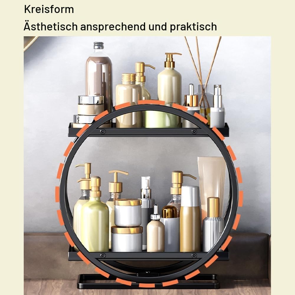 Make-up Organizer 2-stoeckig Metall schwarz rund Kosmetikaufbewahrung