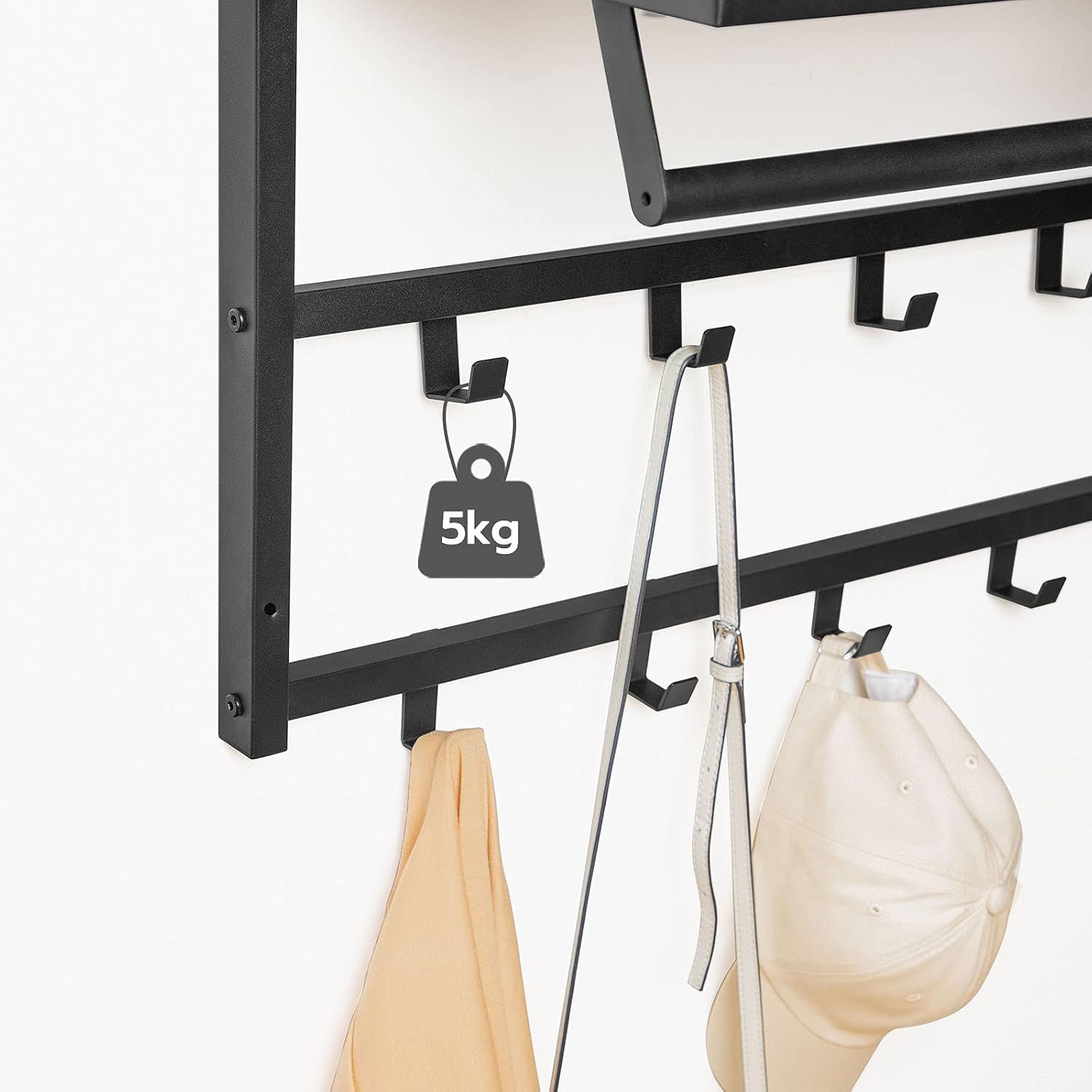 Hoobro Wandgarderobe 42cm mit Ablage und 10 Haken Industriestil