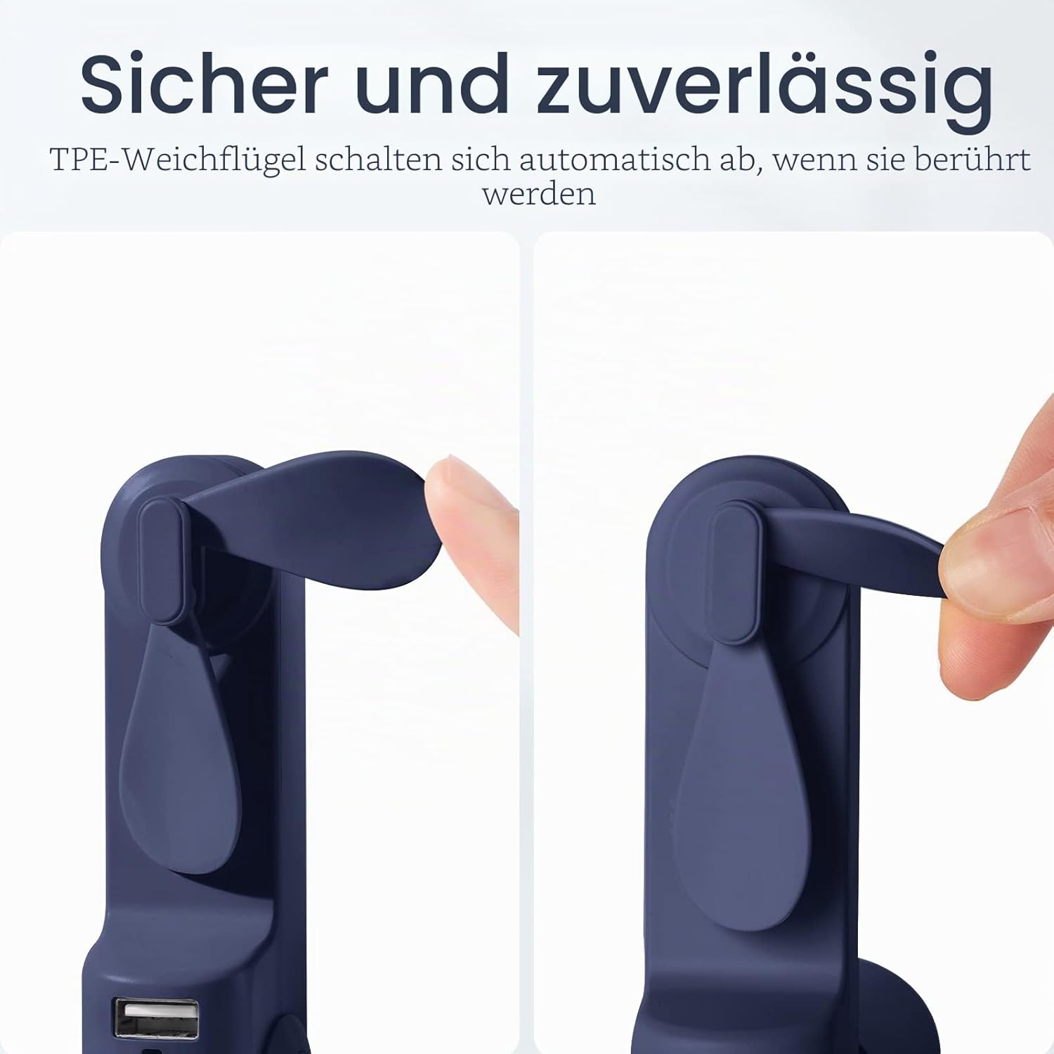 JISULIFE Mini Handventilator Akku 14-21h faltbar USB mit Powerbank blau